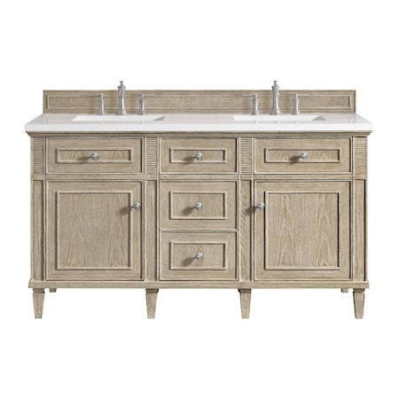 James Martin Vanities 60'' Double Vanity, Whitewashed Oak w/ 3 CM White Zeus Quartz Top 424-V60D-WWO-3WZ